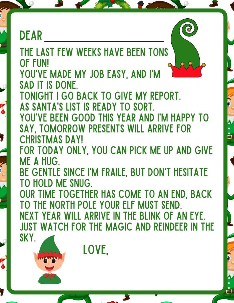 Free Printable Goodbye Letter From Elf