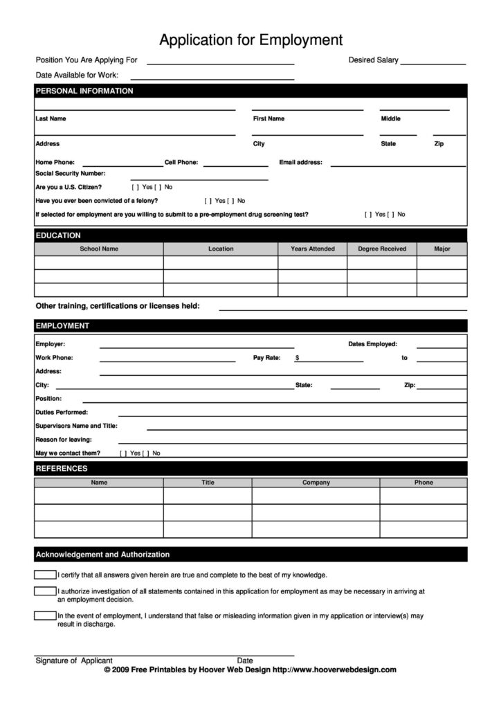 50 Free Employment Job Application Form Templates Printable TemplateLab