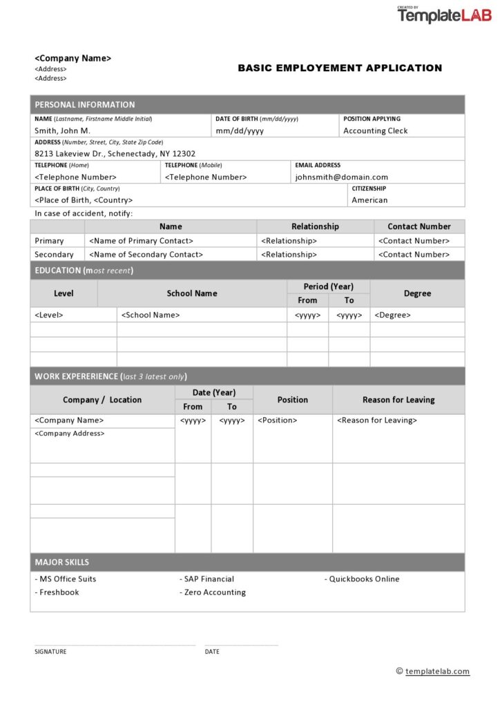 50 Free Employment Job Application Form Templates Printable TemplateLab