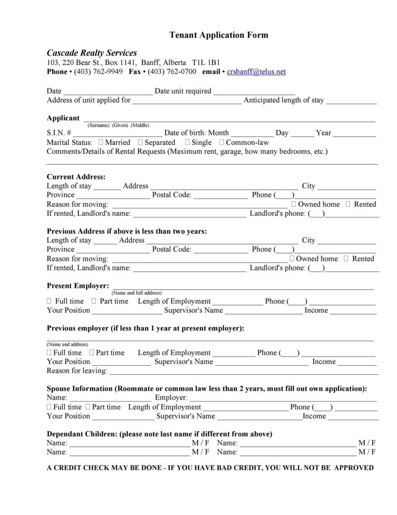 50 Free Rental Application Templates Forms Word PDF 