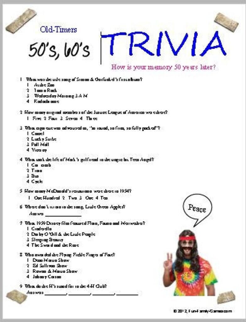 50 s 60 s Trivia Etsy Trivia For Seniors Trivia Questions And Answers Trivia Questions