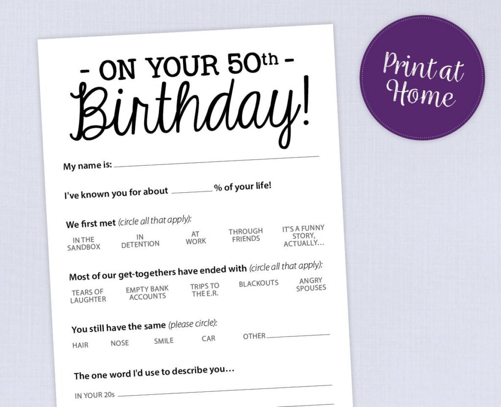 50th Birthday Party Game Card Funny Milestone Printable PDF Etsy Hong Kong