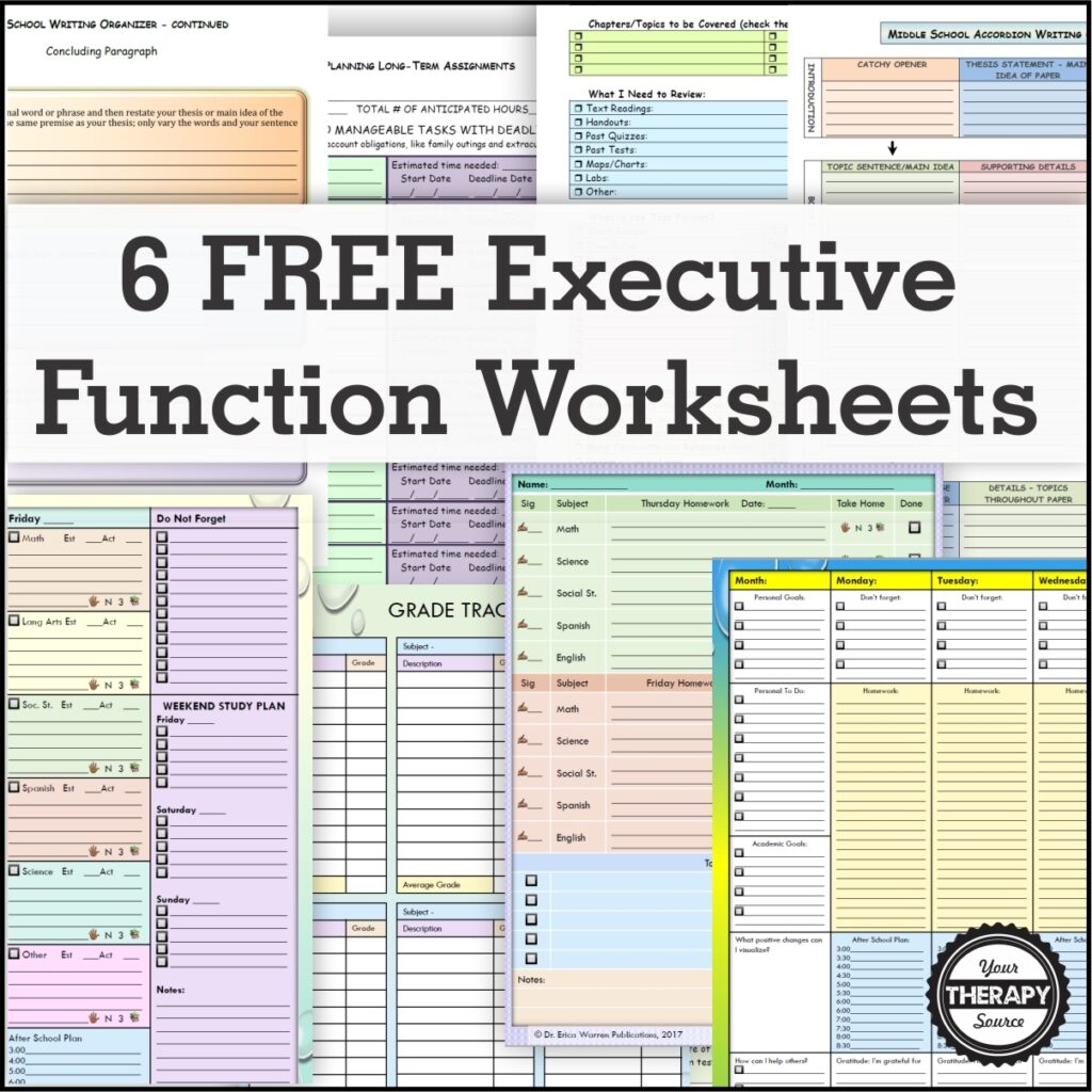 6 FREE Executive Functioning Activity Worksheets Your Therapy Source