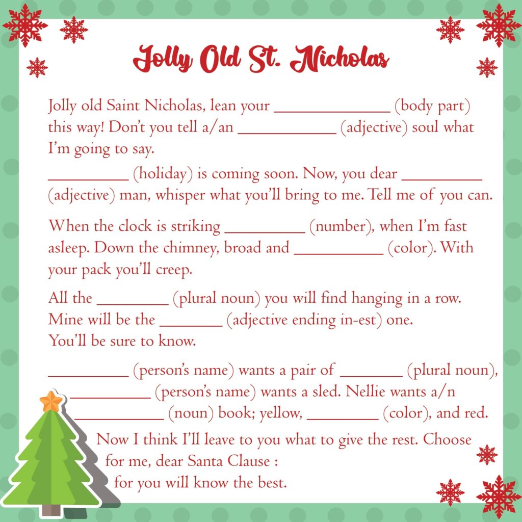 Free Printable Mad Libs Christmas