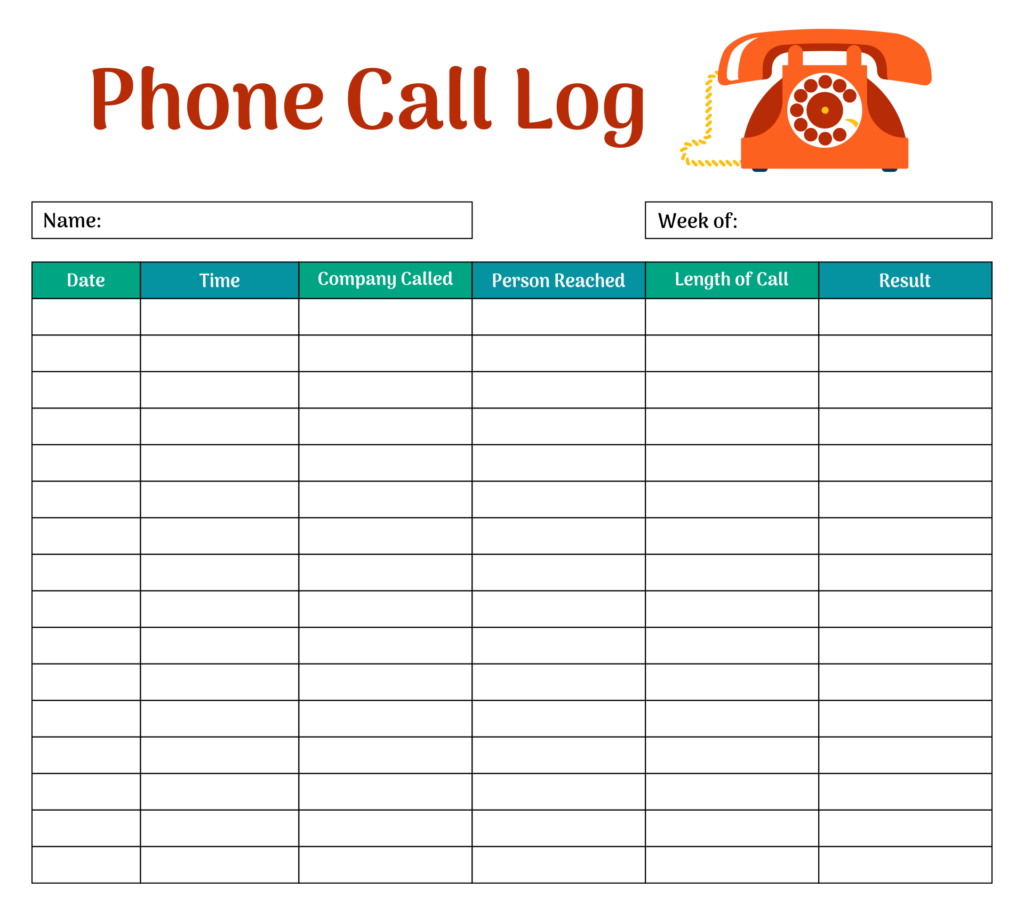 7 Best Free Printable Call Log Template Printablee