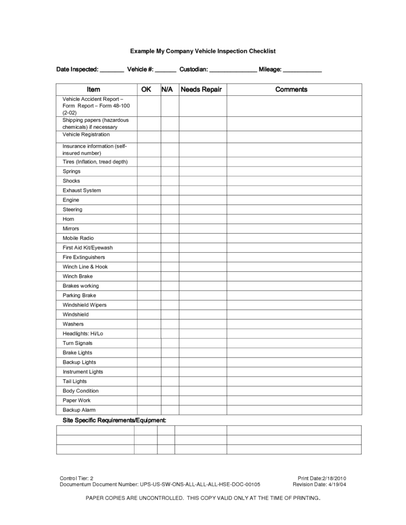 7 Best Images Of Printable Vehicle Inspection Checklist Free Vehicle Inspection Checklist Form Us Vehicle Inspection Inspection Checklist Checklist Template