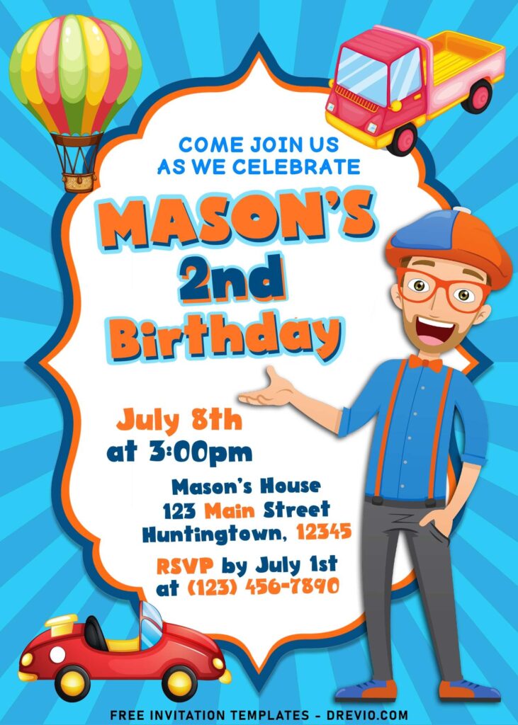 7 Cheerful Blippi Kids Birthday Party Invitation Templates Download Hundreds FREE PRINTABLE Birthday Invitation Templates