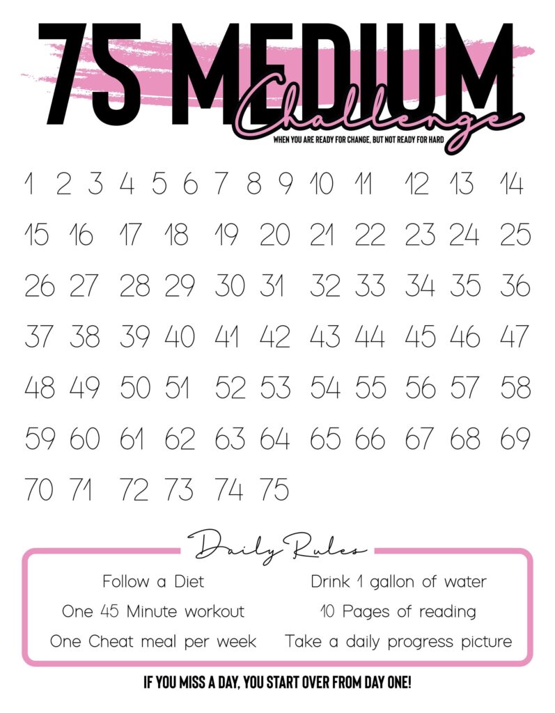 75 Medium Challenge Tracker Pink Digital File Only Etsy sterreich