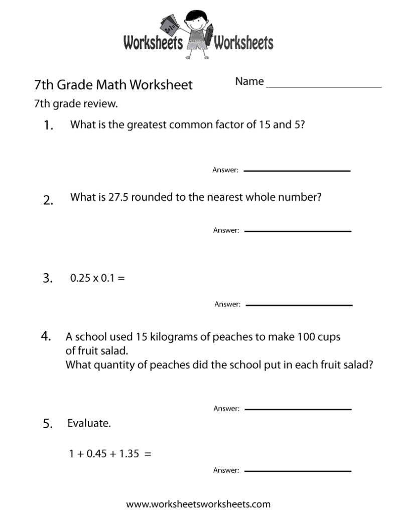 7th Grade Math Worksheets Free Printable With Answers Pdf