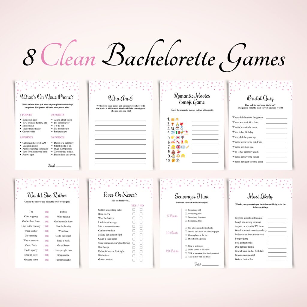 8 Clean Bachelorette Party Games Printable Bachelorette Game Etsy Canada