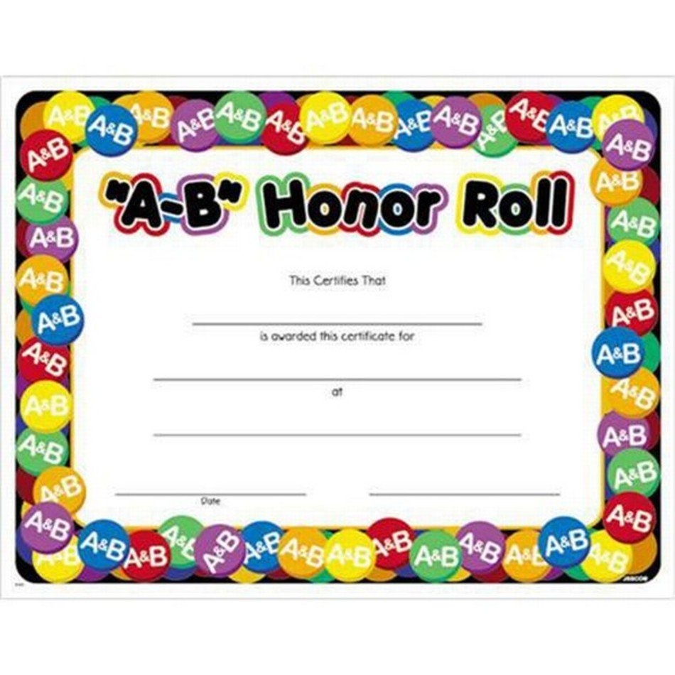 A B Honor Roll Certificate Template Free Image Download