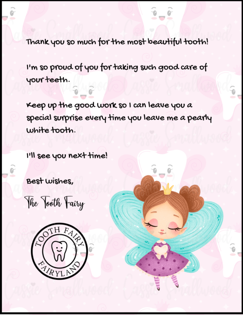 Adorable Tooth Fairy Letter For Girls Cassie Smallwood Tooth Fairy Letter Template Tooth Fairy Letter Tooth Fairy Certificate