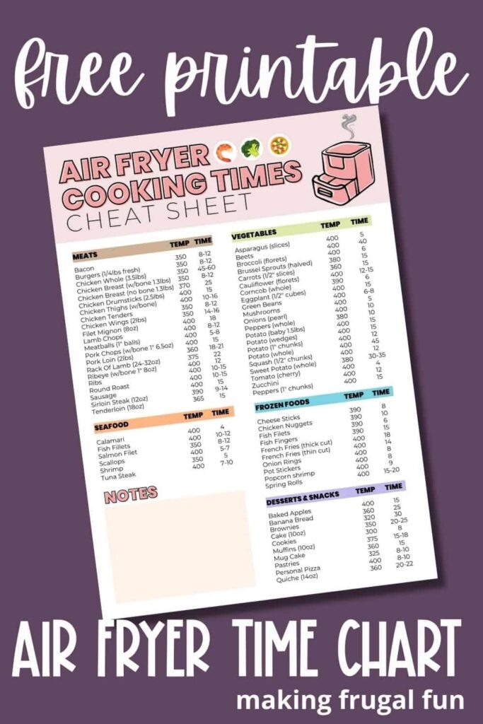 Free Printable Printable Air Fryer Chart