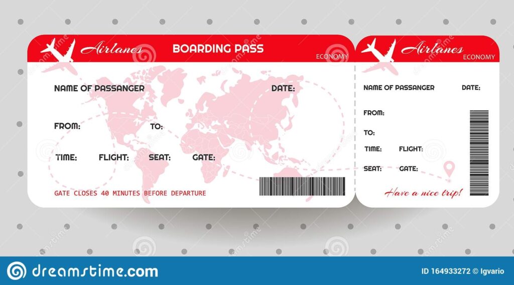 Printable Free Editable Airline Ticket Template