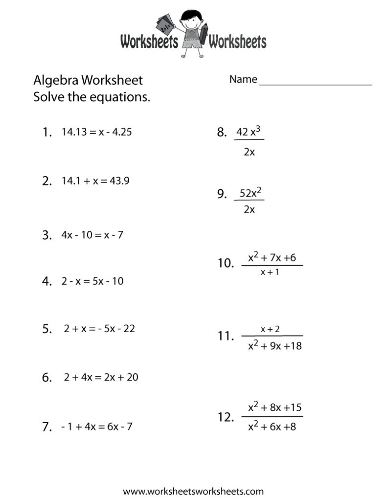 Algebra Practice Worksheet Worksheets Worksheets