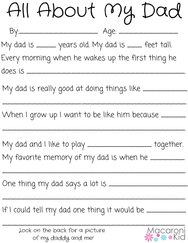 All About My Dad A Father s Day Questionnaire And Free Printable Macaroni KID Erie