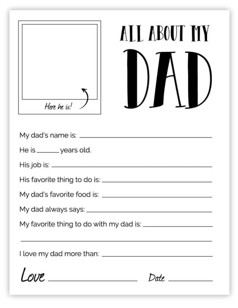 All About My Dad Free Printable Father s Day Gift