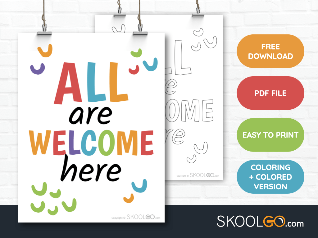 All Are Welcome Here Free Classroom Poster SKOOLGO