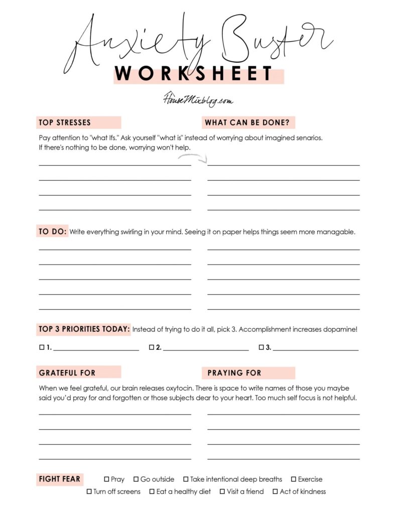 Anxiety Buster Worksheet Free Printable To Help With Stress And Fear Let s Be Courageous House Mix