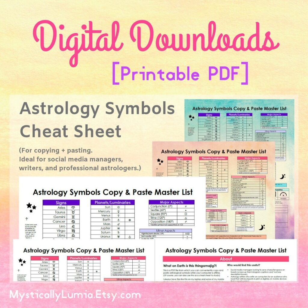 Astrology Symbols Cheat Sheet For Copy And Paste Classical Etsy UK