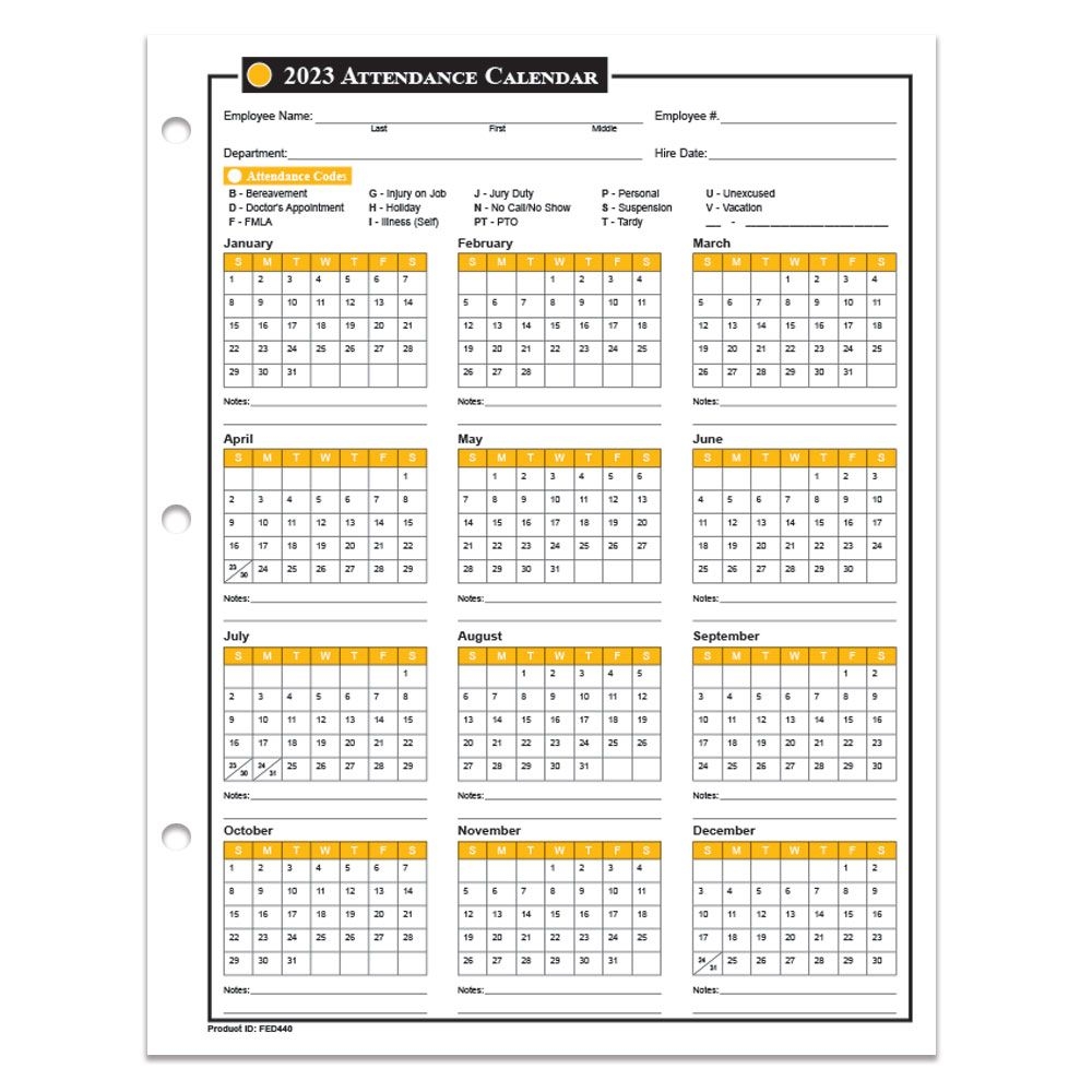 Free Printable Employee Attendance Calendar 2023