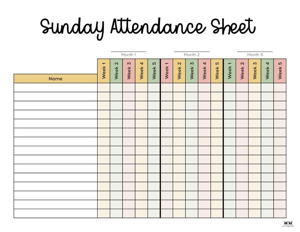 Attendance Sheets 50 FREE Printables Printabulls