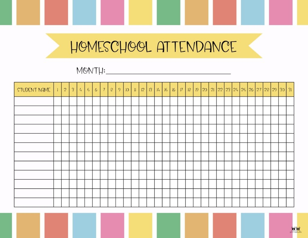 Free Printable Homeschool Attendance Sheet