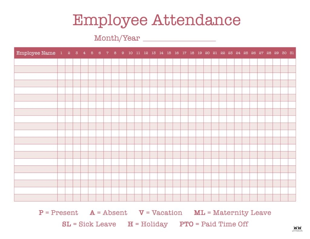 Attendance Sheets 50 FREE Printables Printabulls