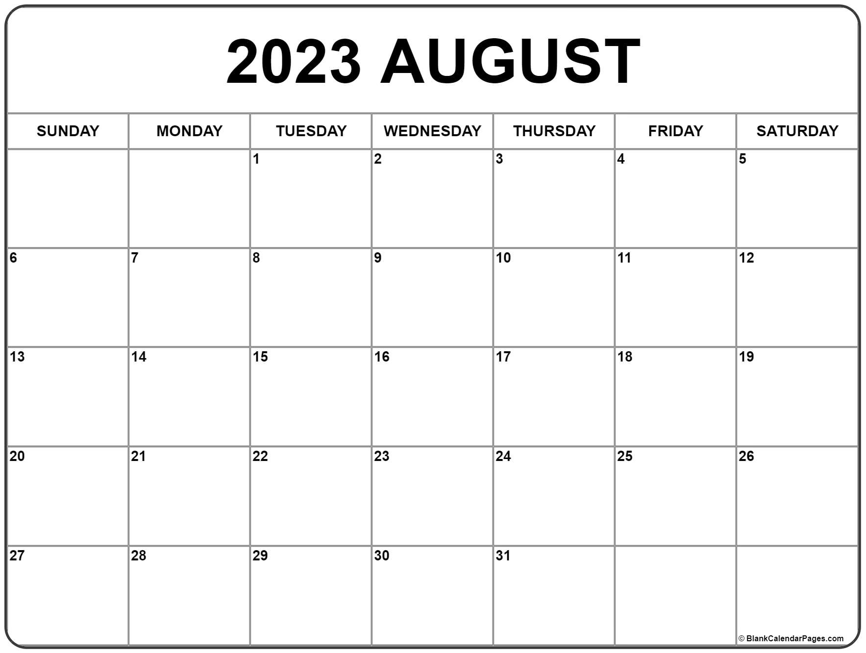 2023 August Printable Calender
