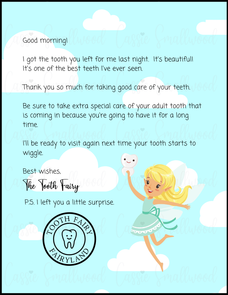 Awesome Tooth Fairy Letter Printable Cassie Smallwood