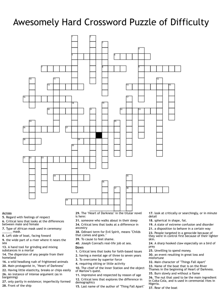 Awesomely Hard Crossword Puzzle Of Difficulty WordMint