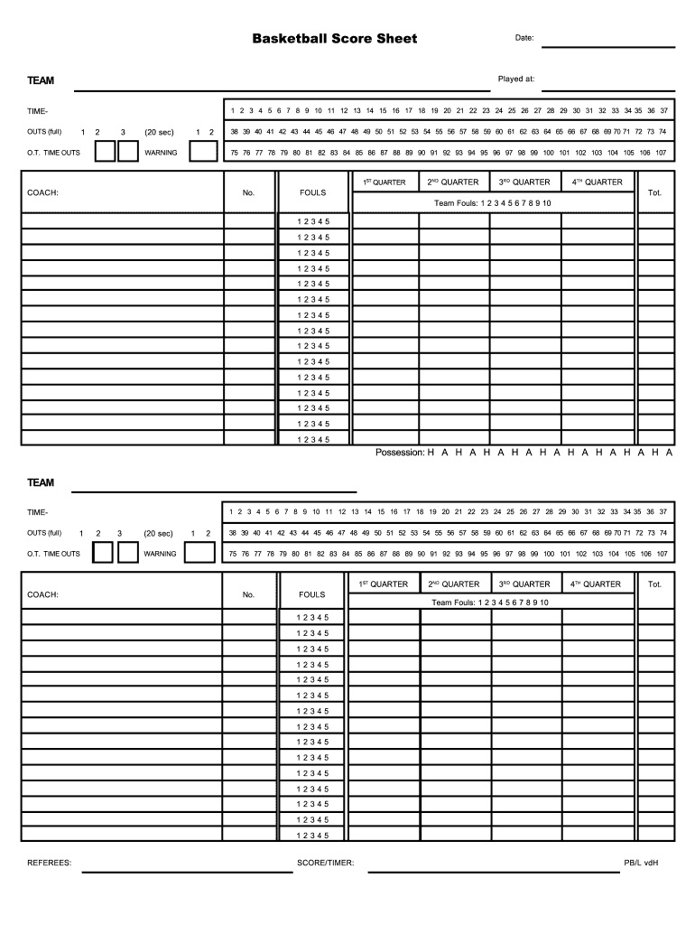 Basketball Score Sheet Fill Online Printable Fillable Blank PdfFiller