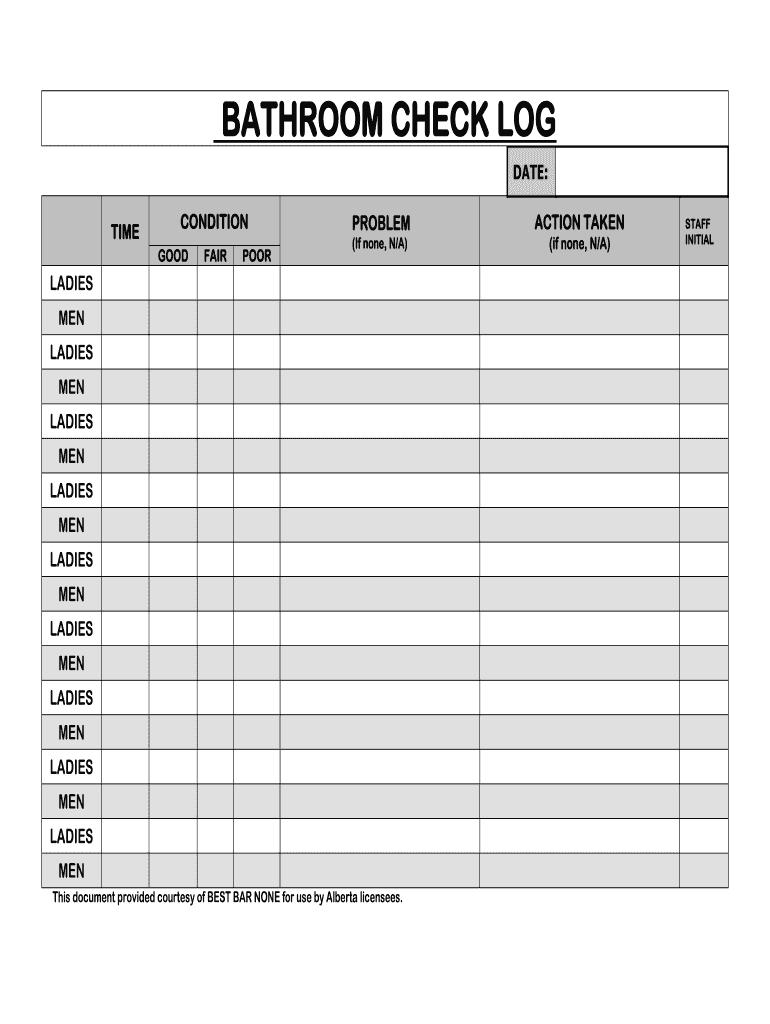 Bathroom Log Fill Online Printable Fillable Blank PdfFiller