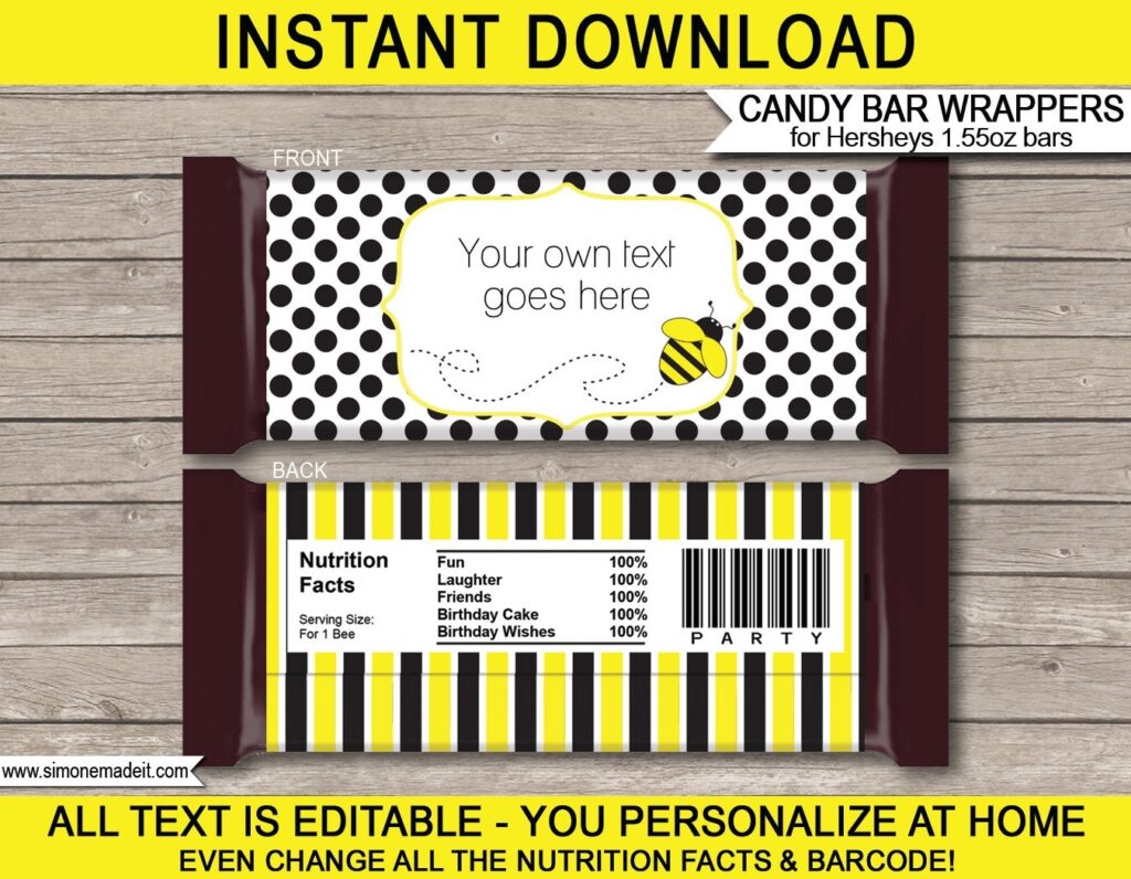 Bee Candy Bar Wrappers Template Printable Birthday Party Etsy de