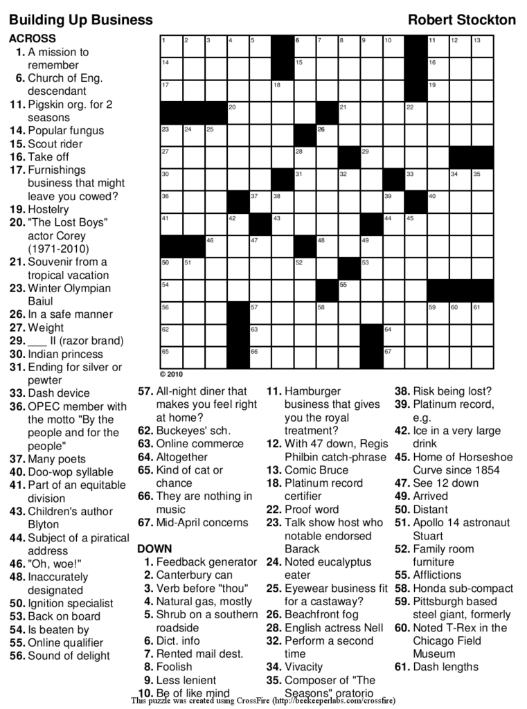 Free Printable Crosswords Puzzles