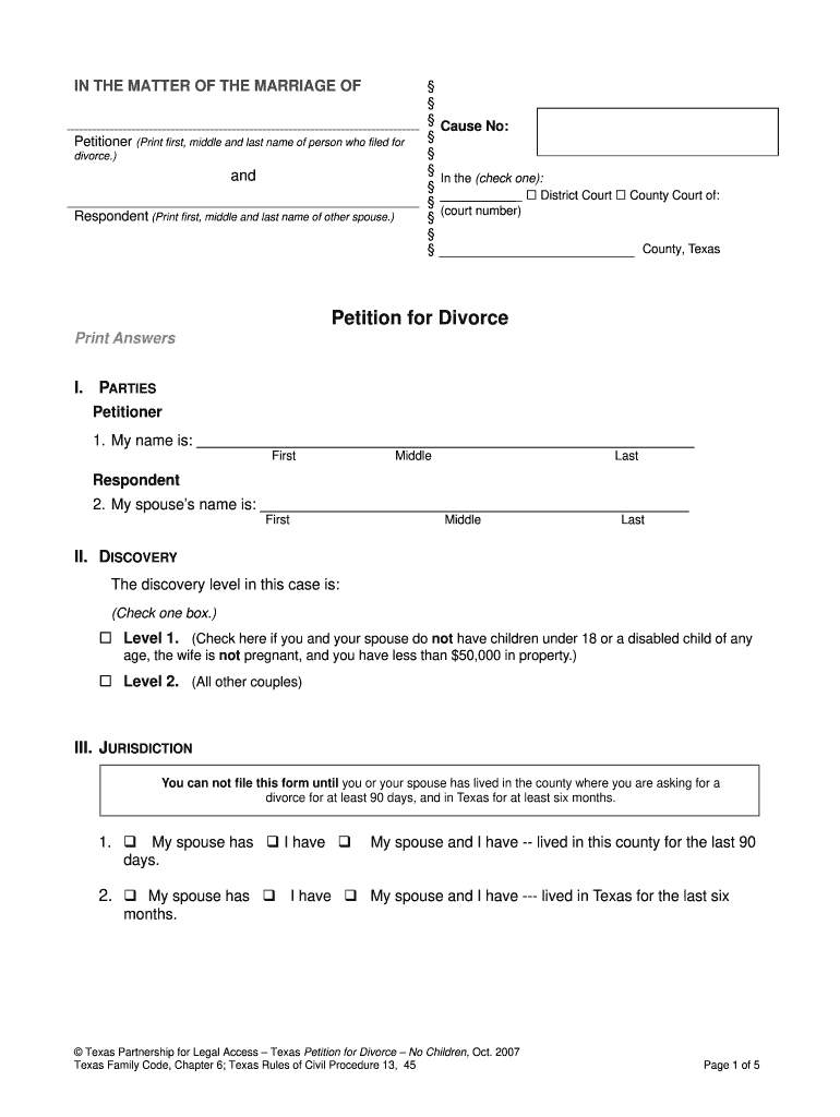 Bell County Divorce Papers Fill Out Sign Online DocHub