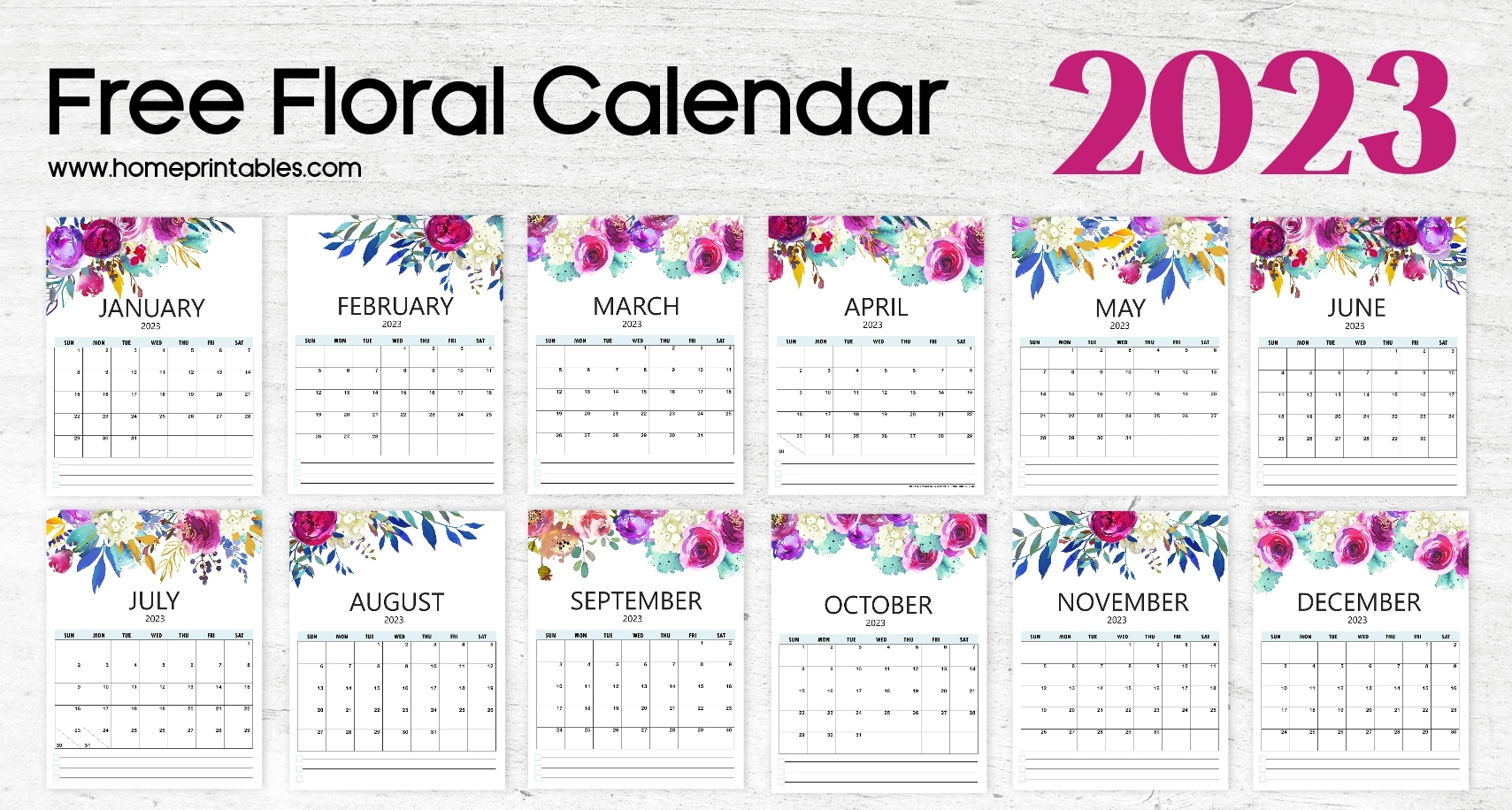 Best FREE Printable Calendar 2023 In Beautiful Florals 