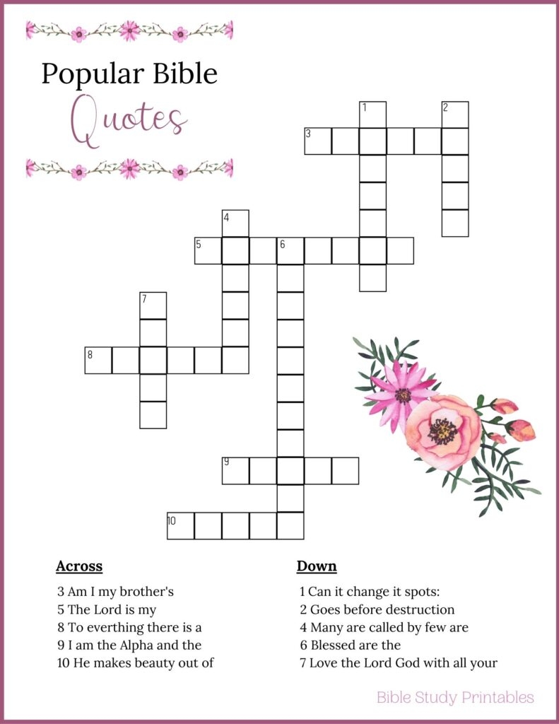 Bible Crossword Puzzles For Learning Scripture Bible Study Printables
