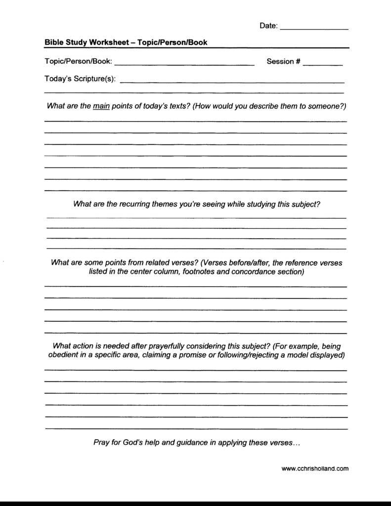 Bible Study Worksheets Cchrisholland