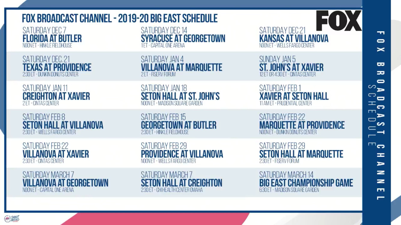 Big East Releases 2019 2020 Regular Season Schedule VU Hoops