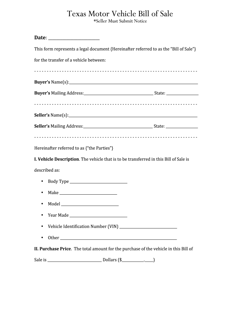 Bill Of Sale Texas Fill Out Sign Online DocHub