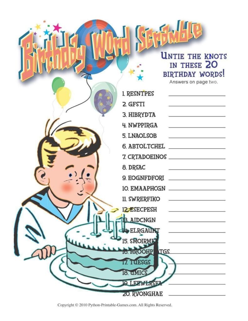 Birthday World Scramble Birthday Words 50th Birthday Party Games Birthday Party Games