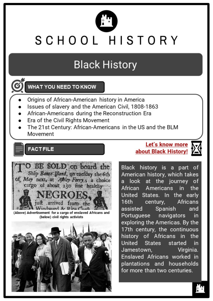 Black History Facts Worksheets Origins Issues Civil Rights Movement