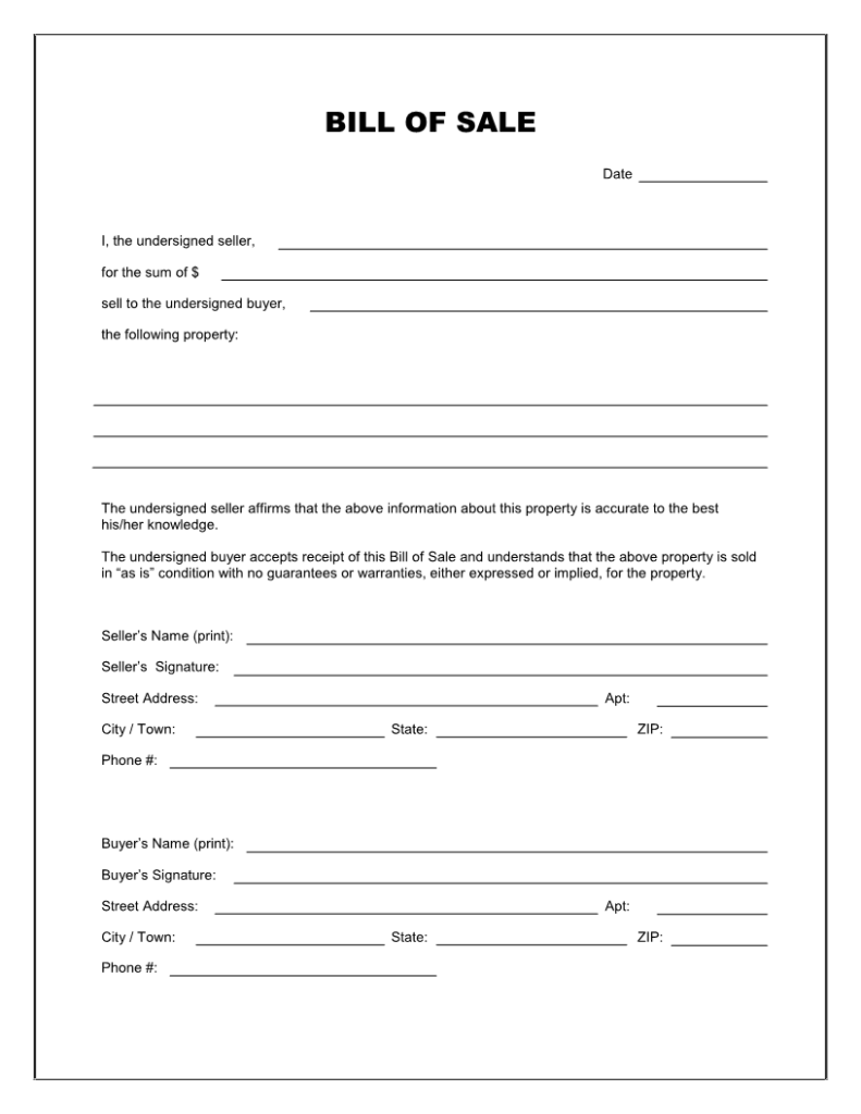 Blank Bill Of Sale Form Bill Of Sale Template Templates Printable Free Template Printable