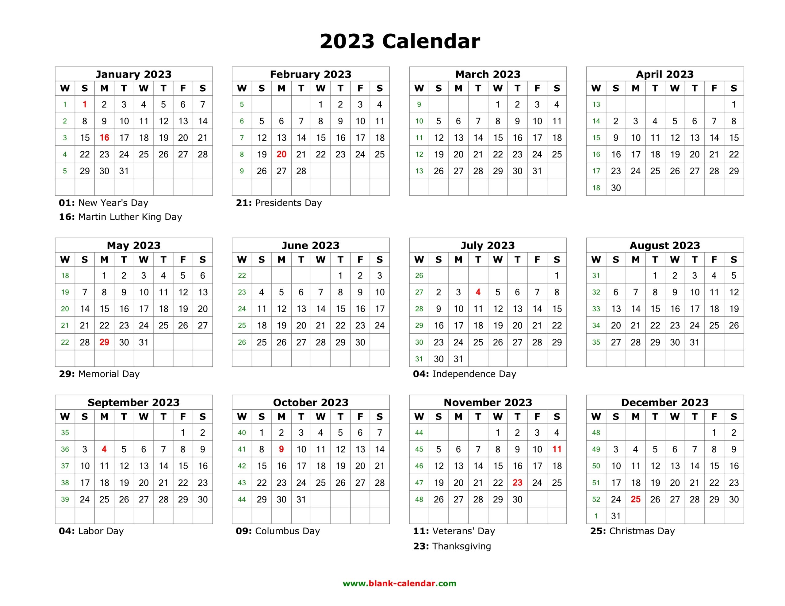 Word Printable Calendar 2023