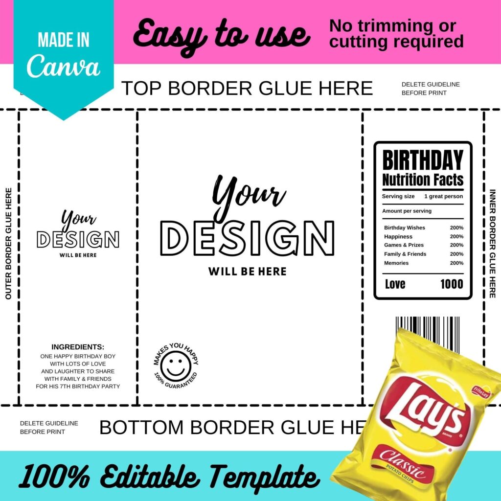 Downloadable Free Printable Chip Bag Template