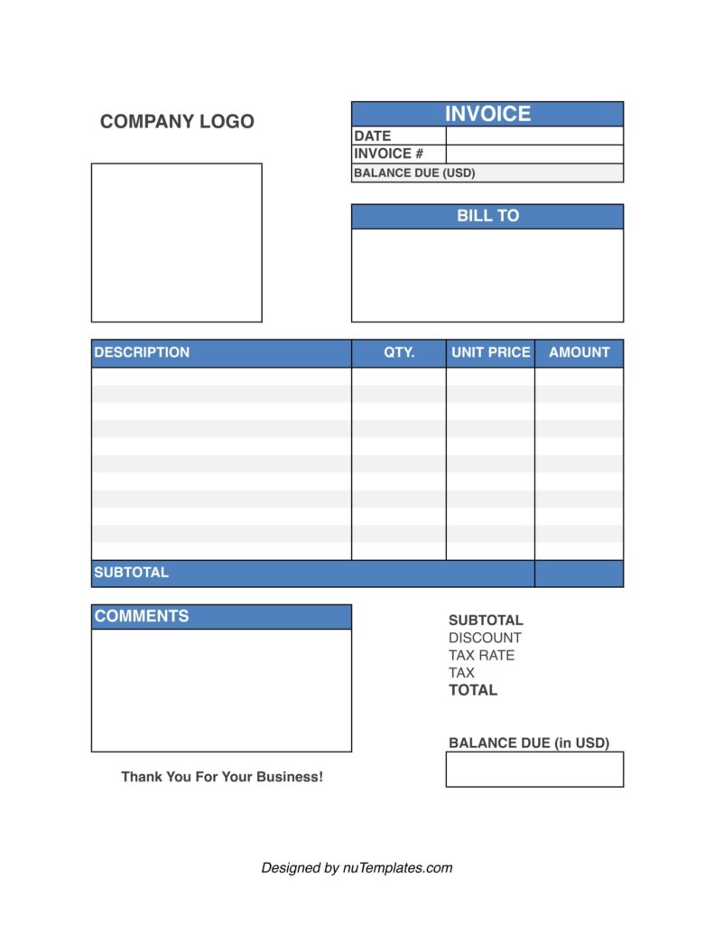 Blank Invoices Printable Free