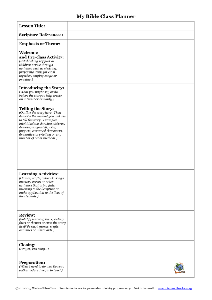 Blank Lesson Plan Templates To Print Mission Bible Class