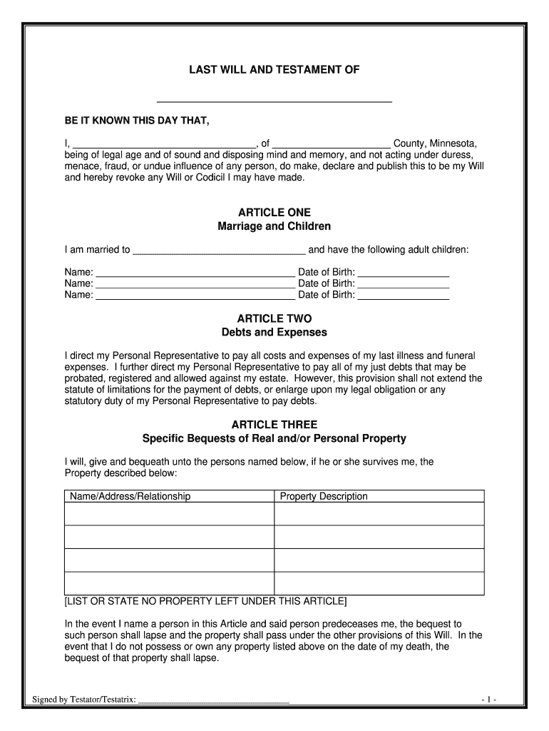 Blank Printable Will Forms Pdf Fill Out Sign Online DocHub
