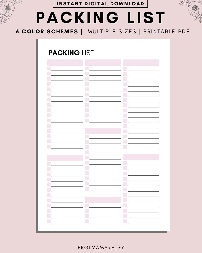 Blank Vacation Packing List Printable Packing List Template Etsy de